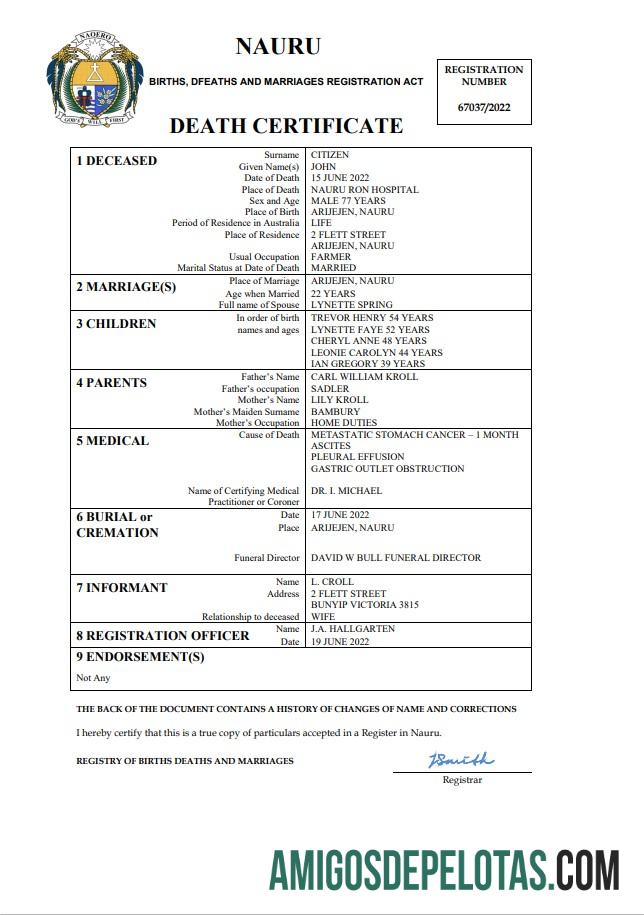 Para baixar modelo Word e PDF de certidão de óbito de Nauru
